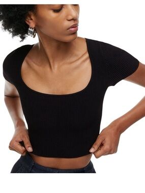 Aritzia Babaton Black Sculpt Knit Square-Neck Crop Top